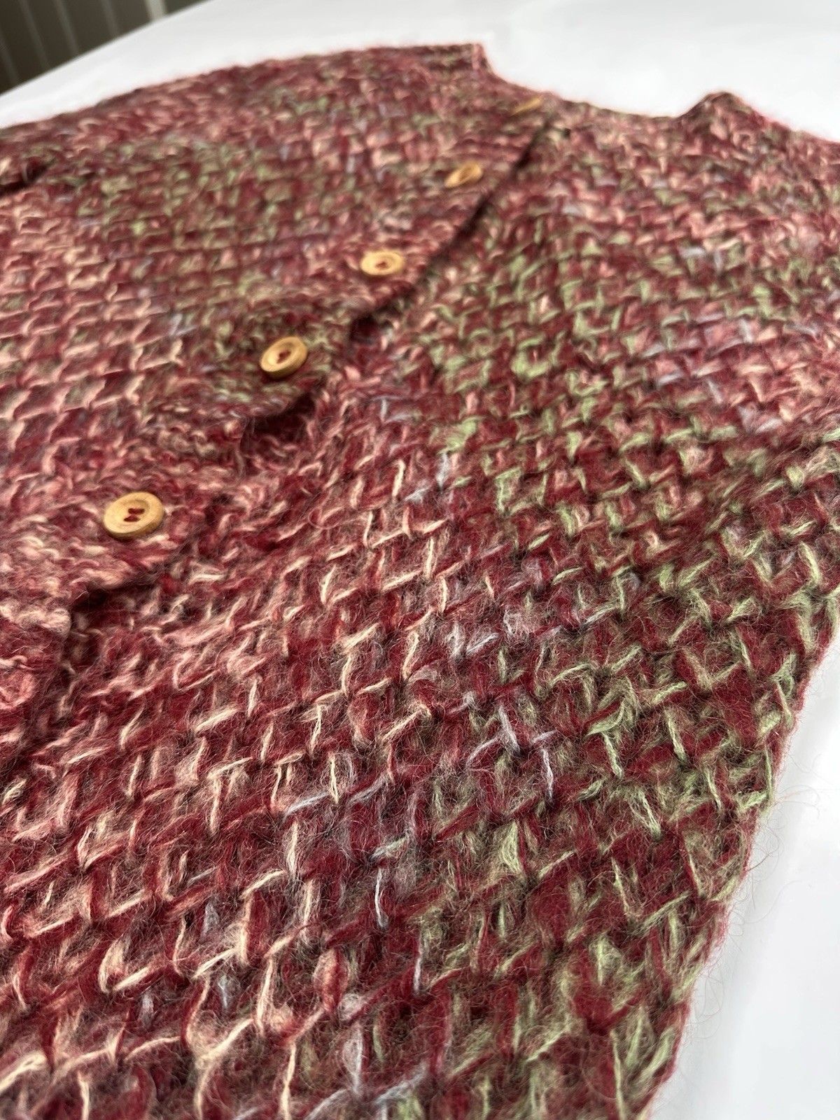 Rare! Vintage 1950’s Sweater Wool Mohair Thick Knit Made In Italy Wooden Buttons
