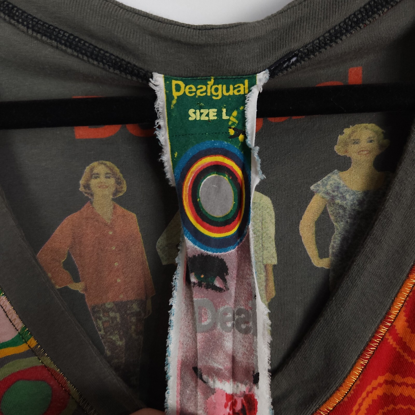 Vintage Desigual Dress Ladies L Retro Rainbow Midi Graphic Applique Embroidered