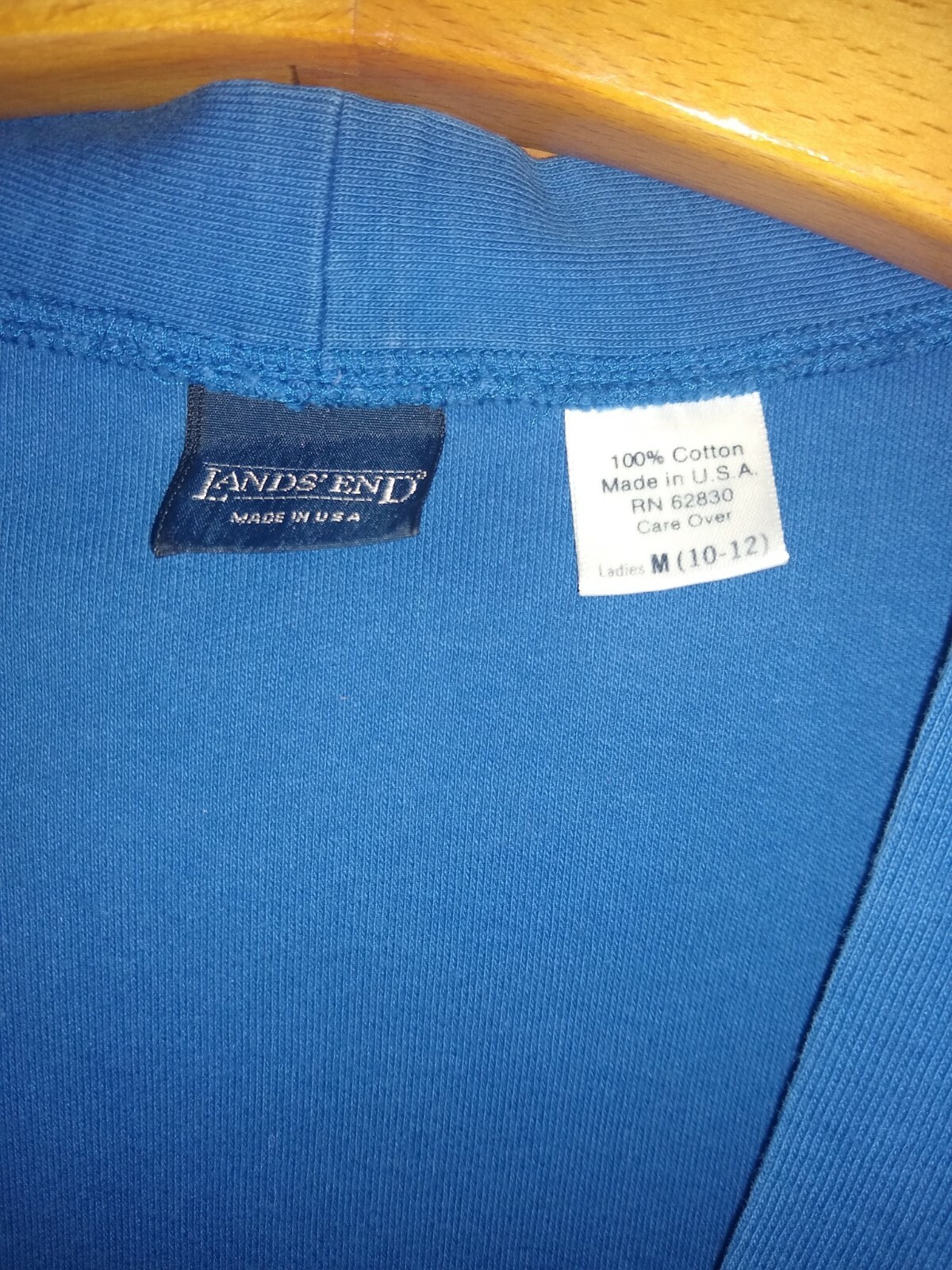 Classic Lands End Blue Sweater Comfort Pockets Cotton USA V-neck Button Size M