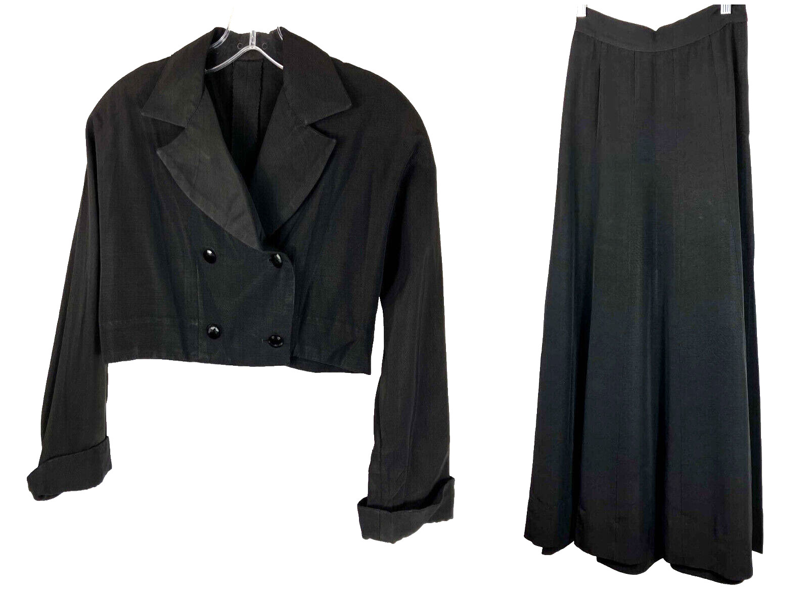 Vintage 40s 50s Unusual Crop Jacket Bare Midriff Skirt Suit Black Cocktail Tall