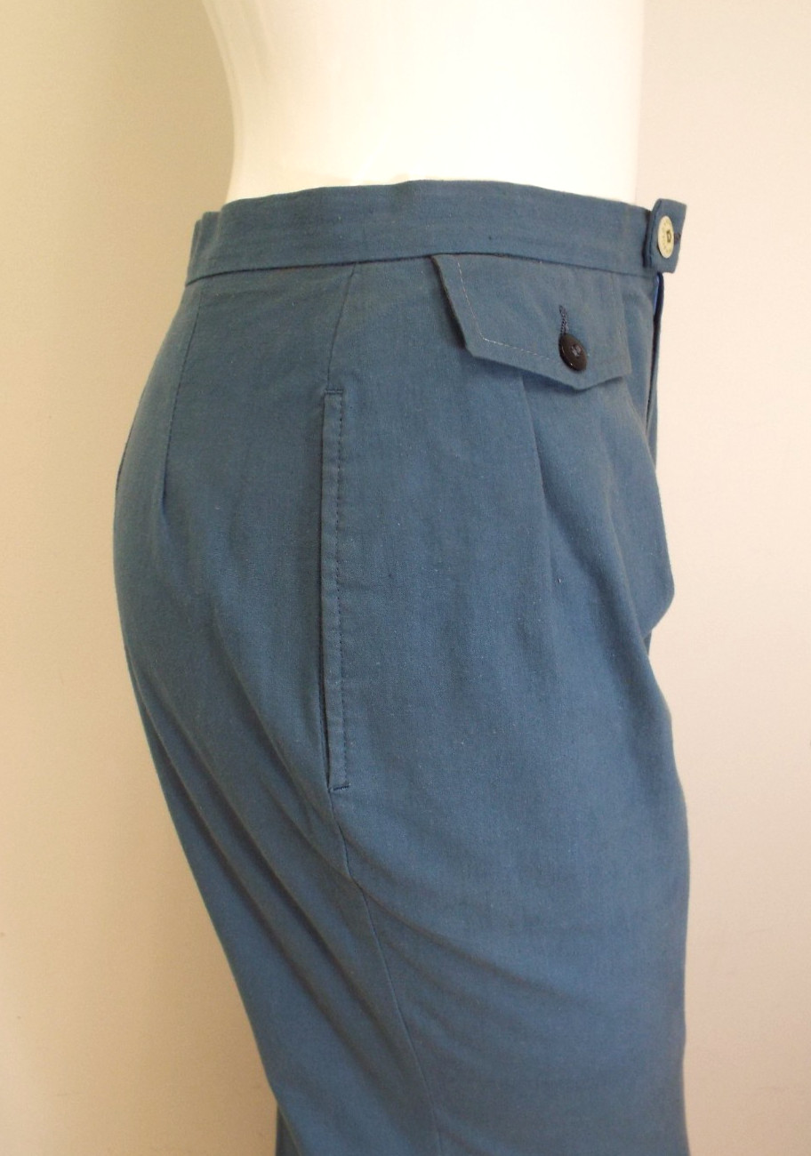 Vintage 1970s De Noyer Blue Cotton Womens Pant Suit 36 James Borynack France