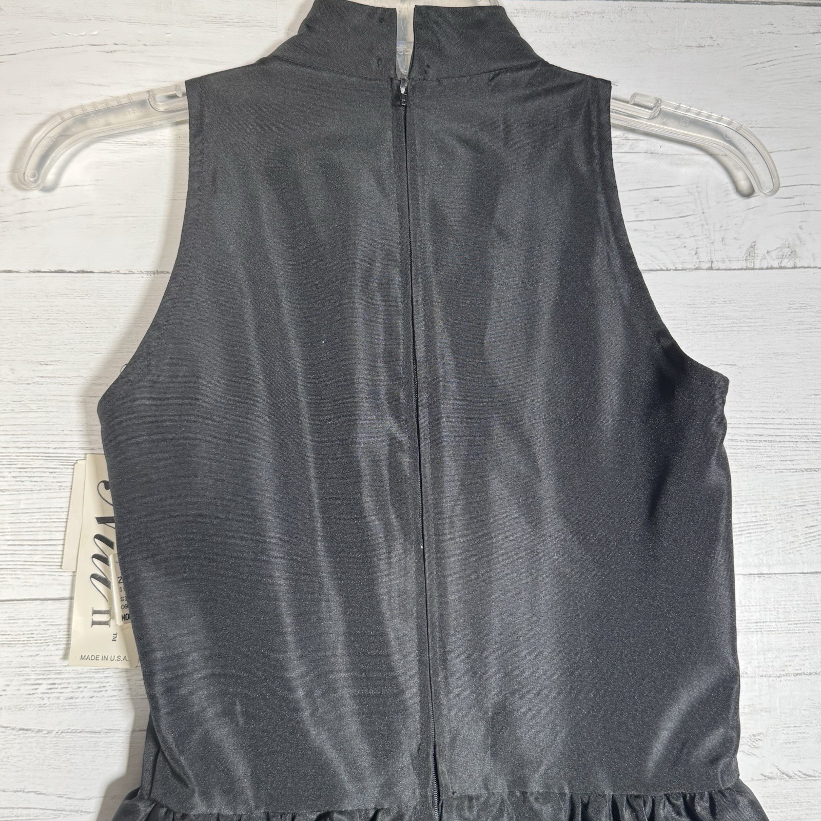 NEW Vintage 80s Black Tafetta High Neck Sleeveless Peplum Cocktail Dress Sz 3/4
