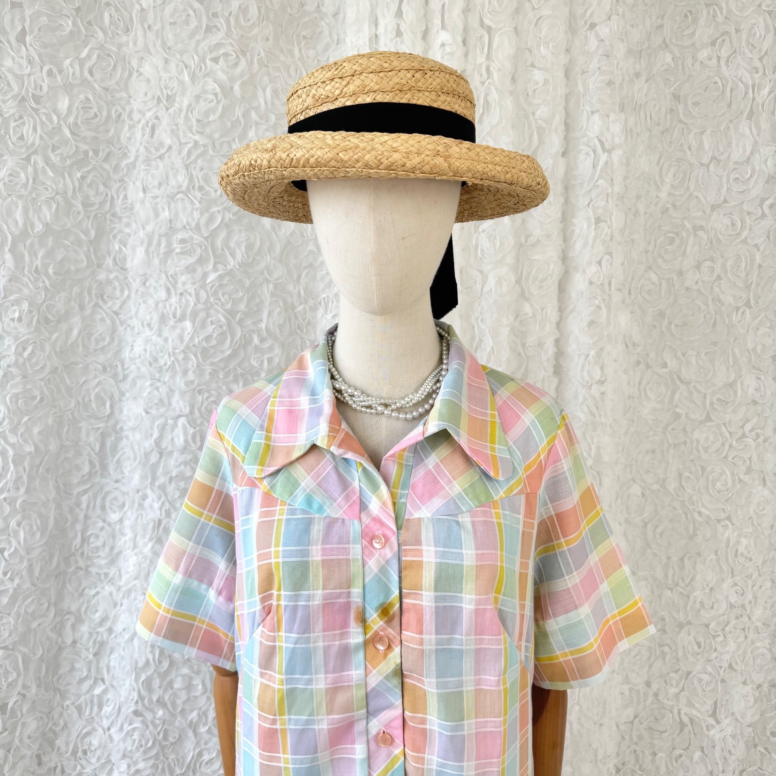 Vintage 70s Style Pastel Plaid Shirt Dress Made in USA Cottagecore