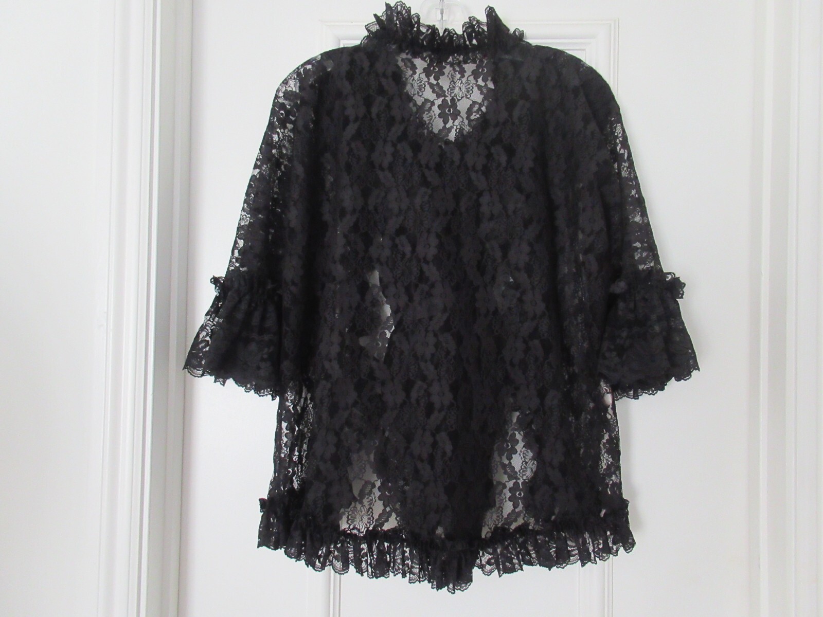 DELORES Poirette ILGWU Black Silky Lace Teddy Romper Bodysuit Cover-up Small NEW