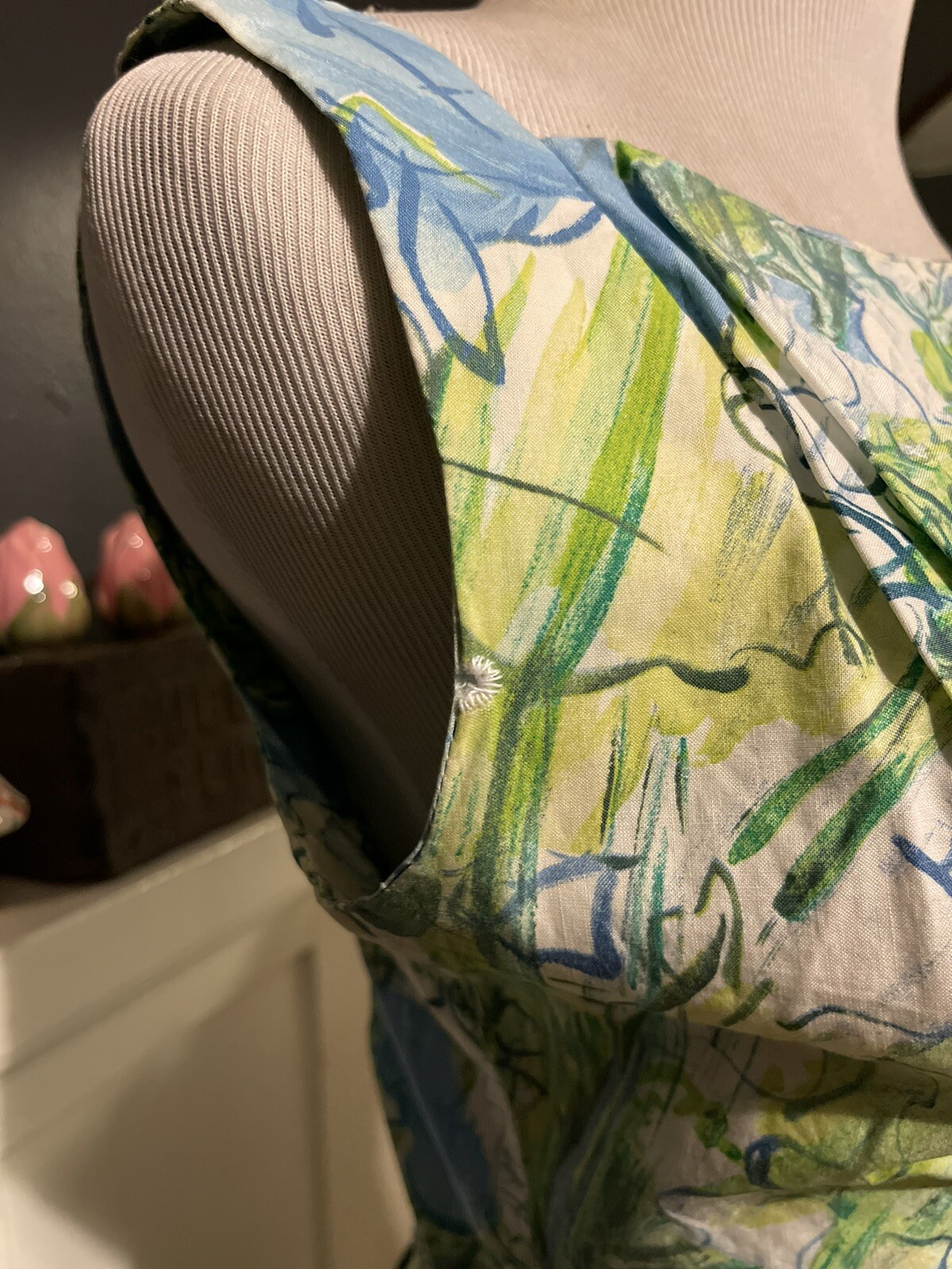 1950’s Vintage Water Color Floral Summer Dress Blues Greens