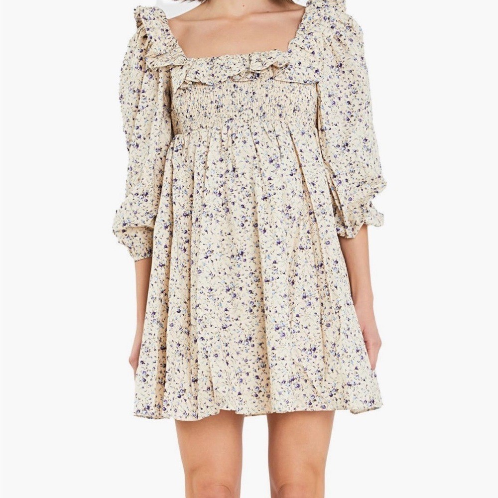 Anthropologie English Factory Square Neck Ruffled Smocked Mini Dress. NWT. Large