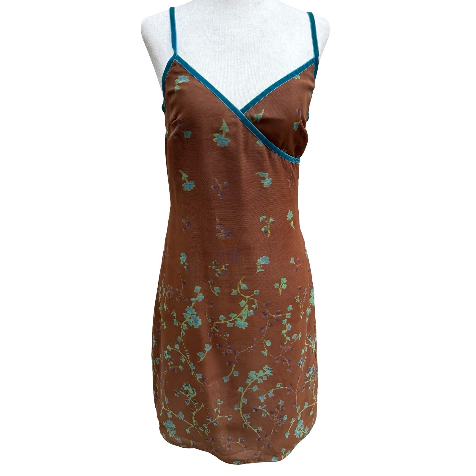 Parallel Vintage Y2K 90s Whimsygoth Fairycore Brown Mesh Floral Mini Dress 6