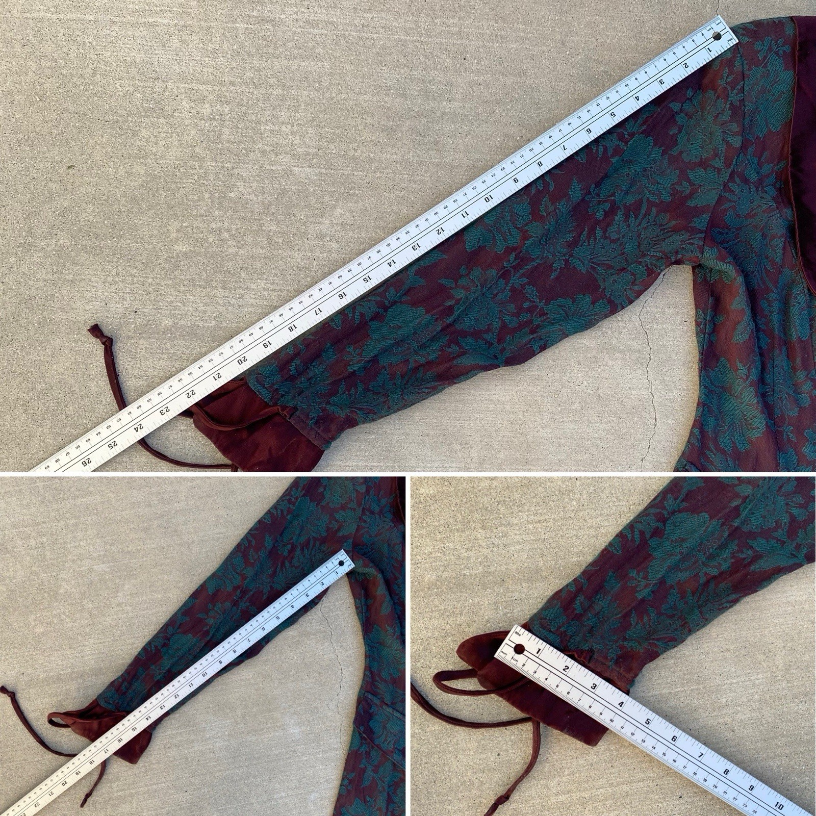 Vintage 80s 90s Karen Alexander Floral Jacquard Maxi Dress Burgundy Green USA 8