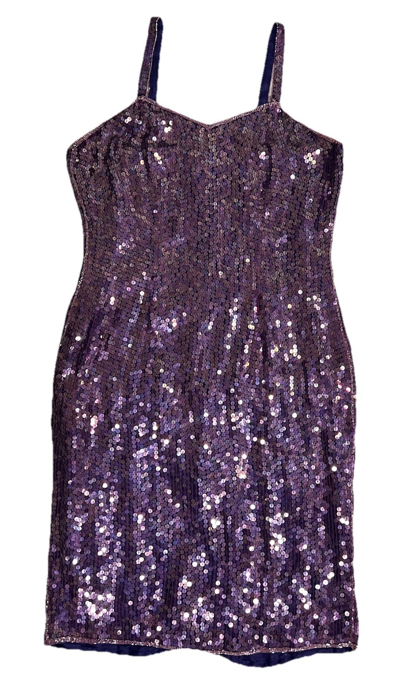 VTG Judith Ann Creations Purple Sequin Mermaid Silk Dress sz S NWT