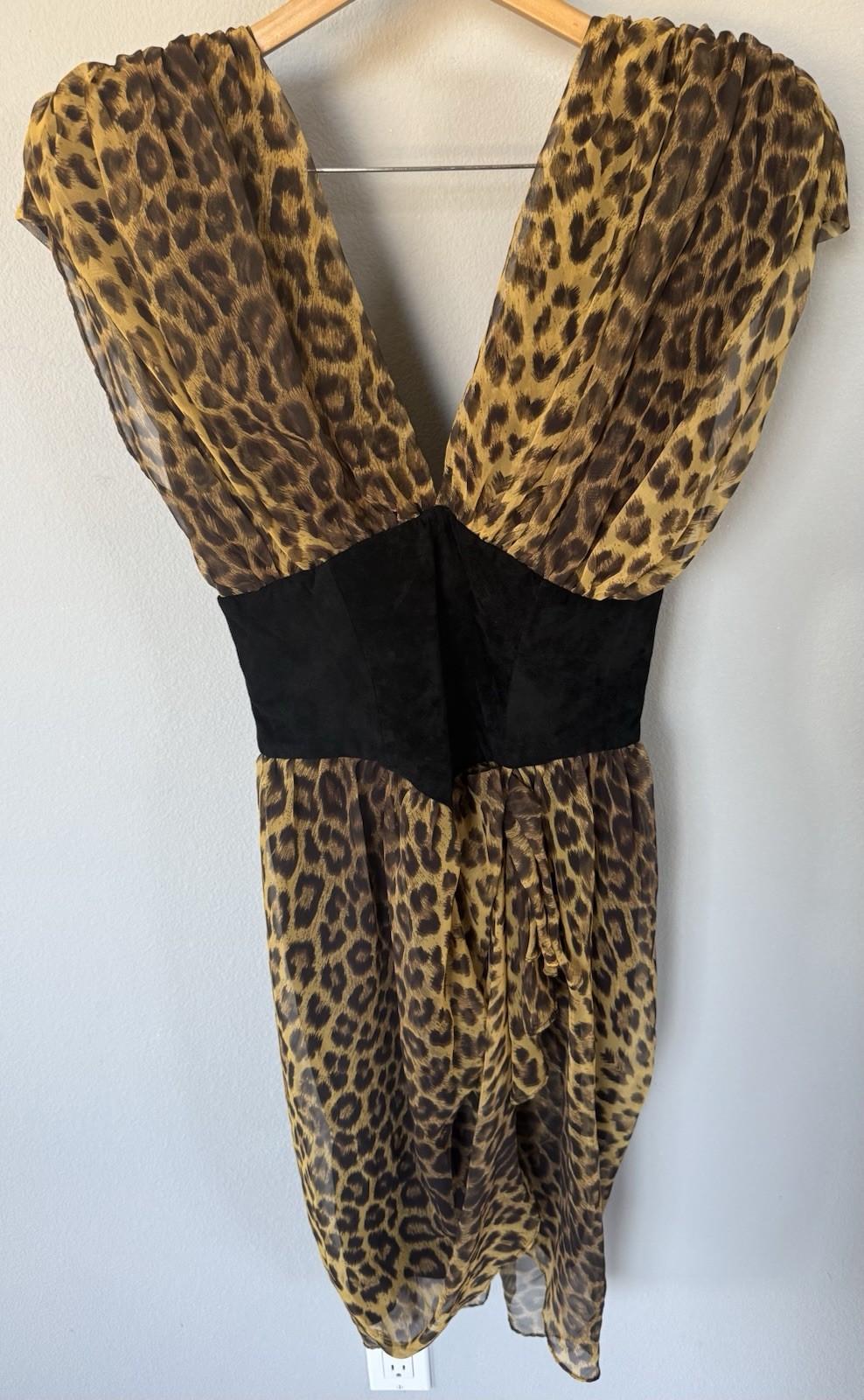 Vintage 80 Climax Karen Okada for David Howard Dress 13/14 Leopard Chiffon Suede