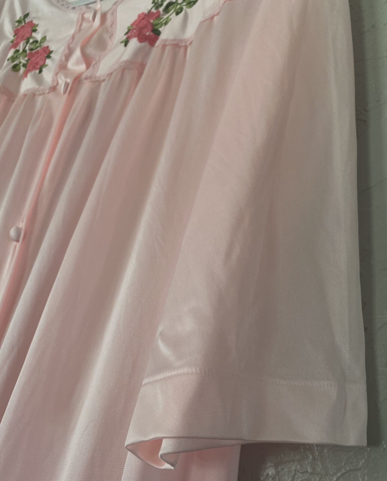 Vintage Lorraine Nightgown Size Large PINK ICE Floral Embroidered Silky Sleep
