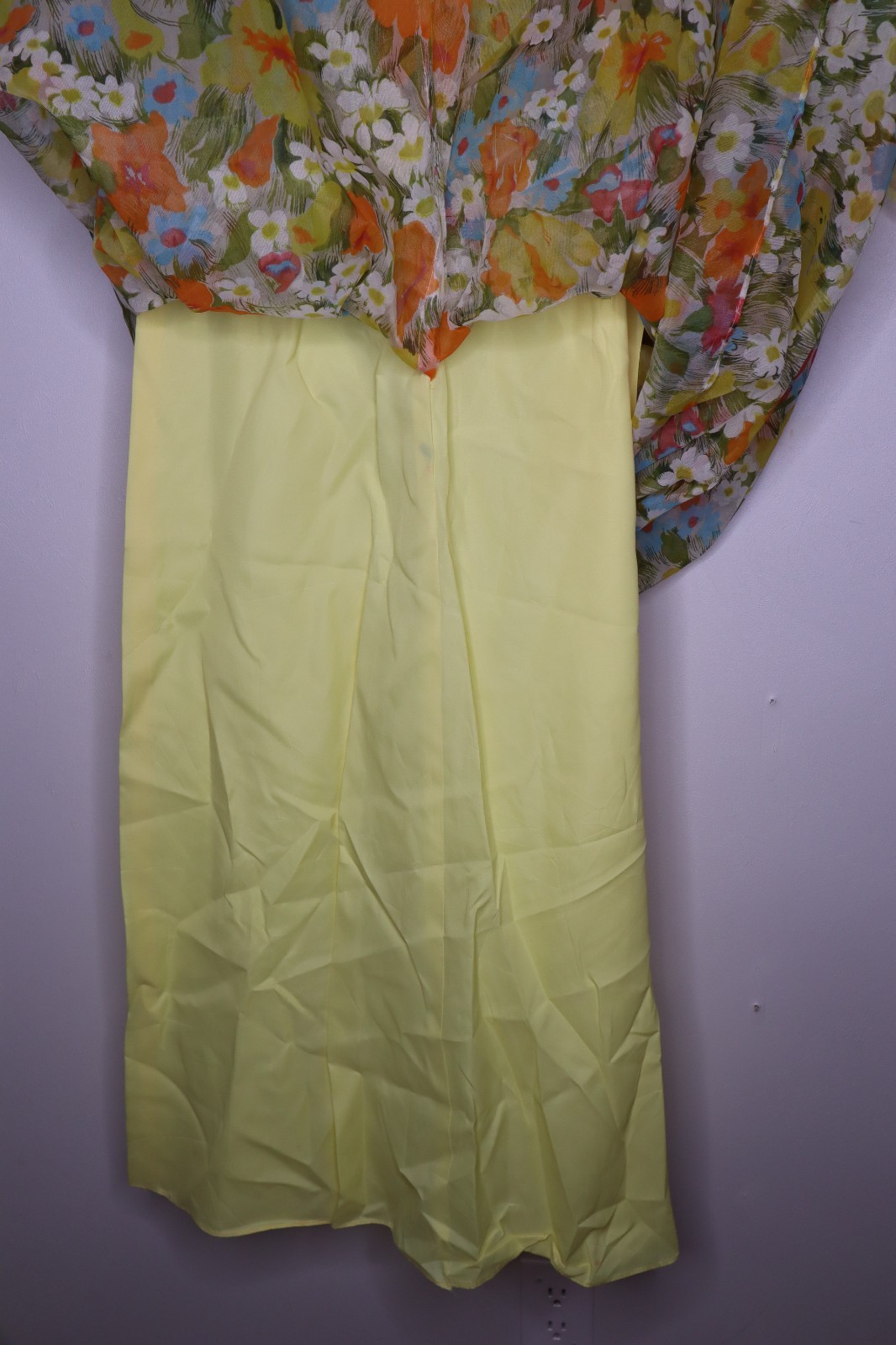 Vintage 70s Floral Party Prom Hippie Ruffle Dress Maxi Yellow Flower Small
