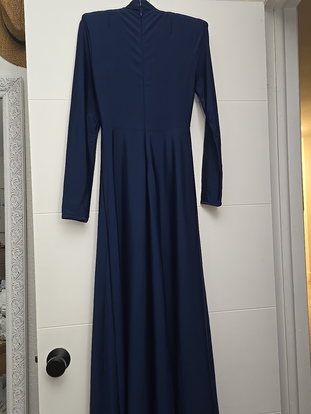 Vintage Robert-David Morton Navy Blue Jersey Gown | Keyhole Neck Maxi Dress 70s