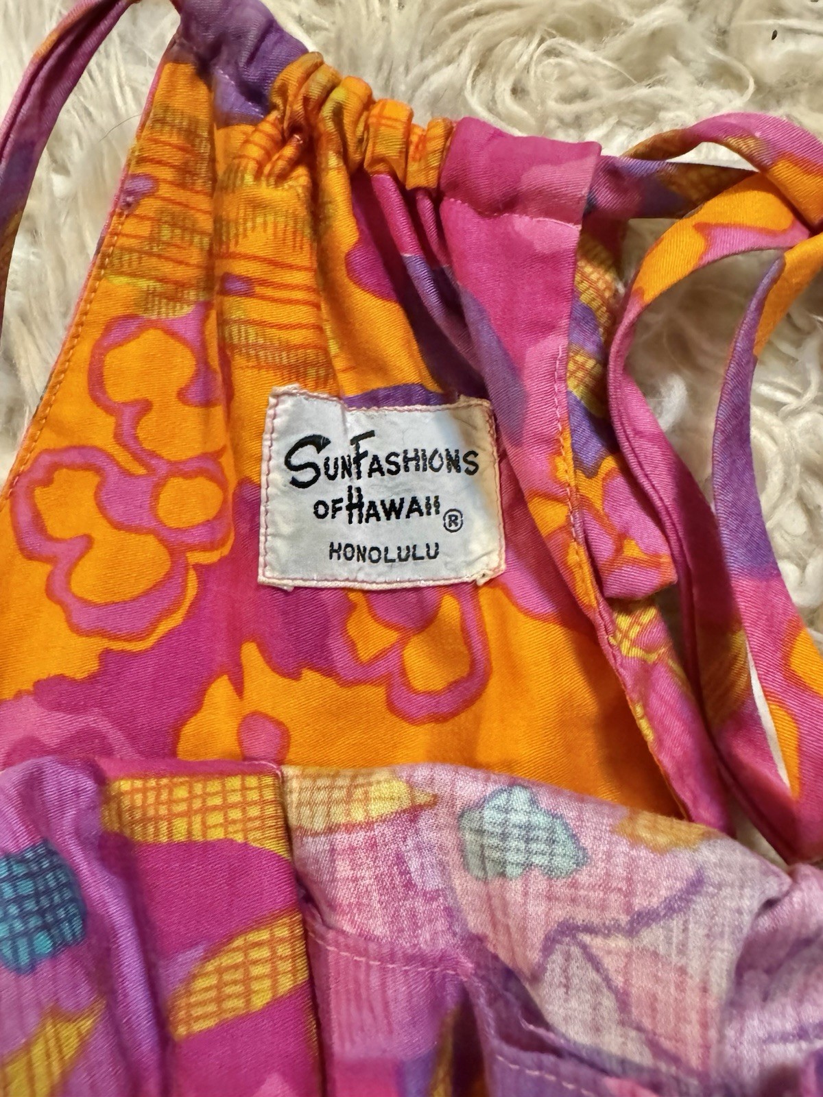 Vtg Sun Fashions Hawaii Honolulu A Line Mini Dress Pockets 60s Psychadelic Mod