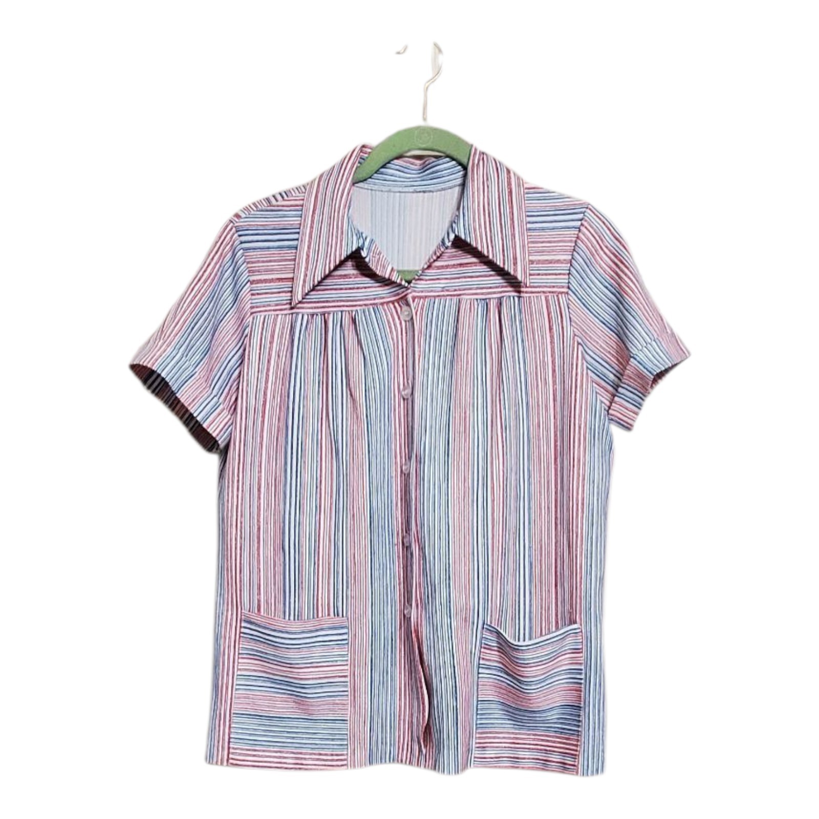 Vtg 70s Women’s Striped Blouse Top Shirt Uniform See Measurements L/XL Possibly