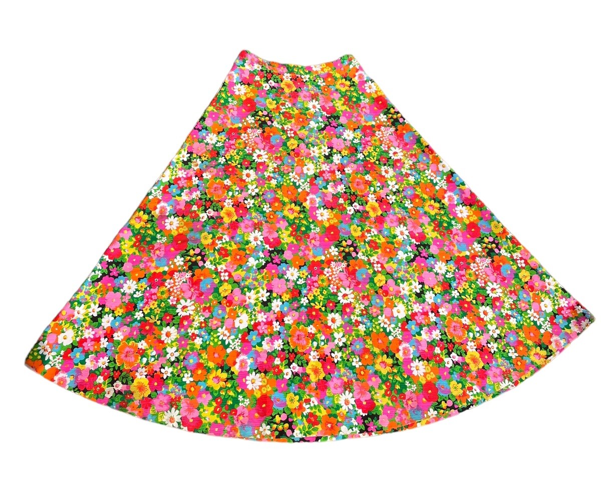 Vintage 70’s STUNNING Prestige Of Boston Floral A Line Maxi Skirt Sz Medium 28W