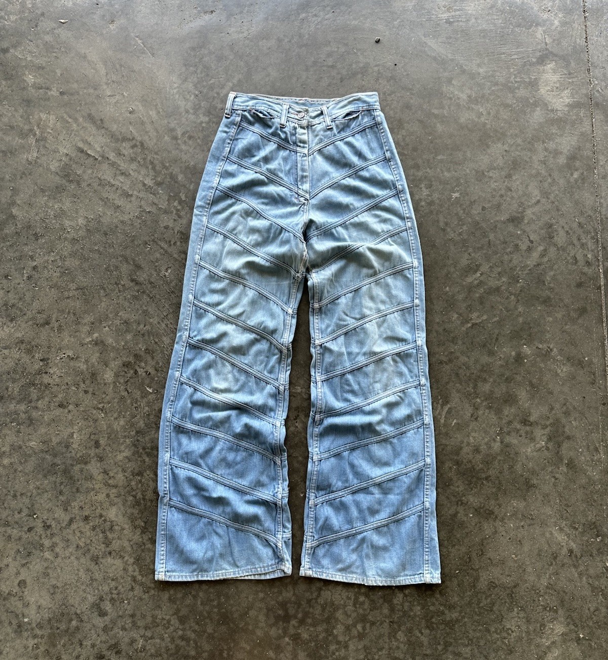 Vintage 70’s Lightwash Patchwork Bell Flare Jeans 28” Waist