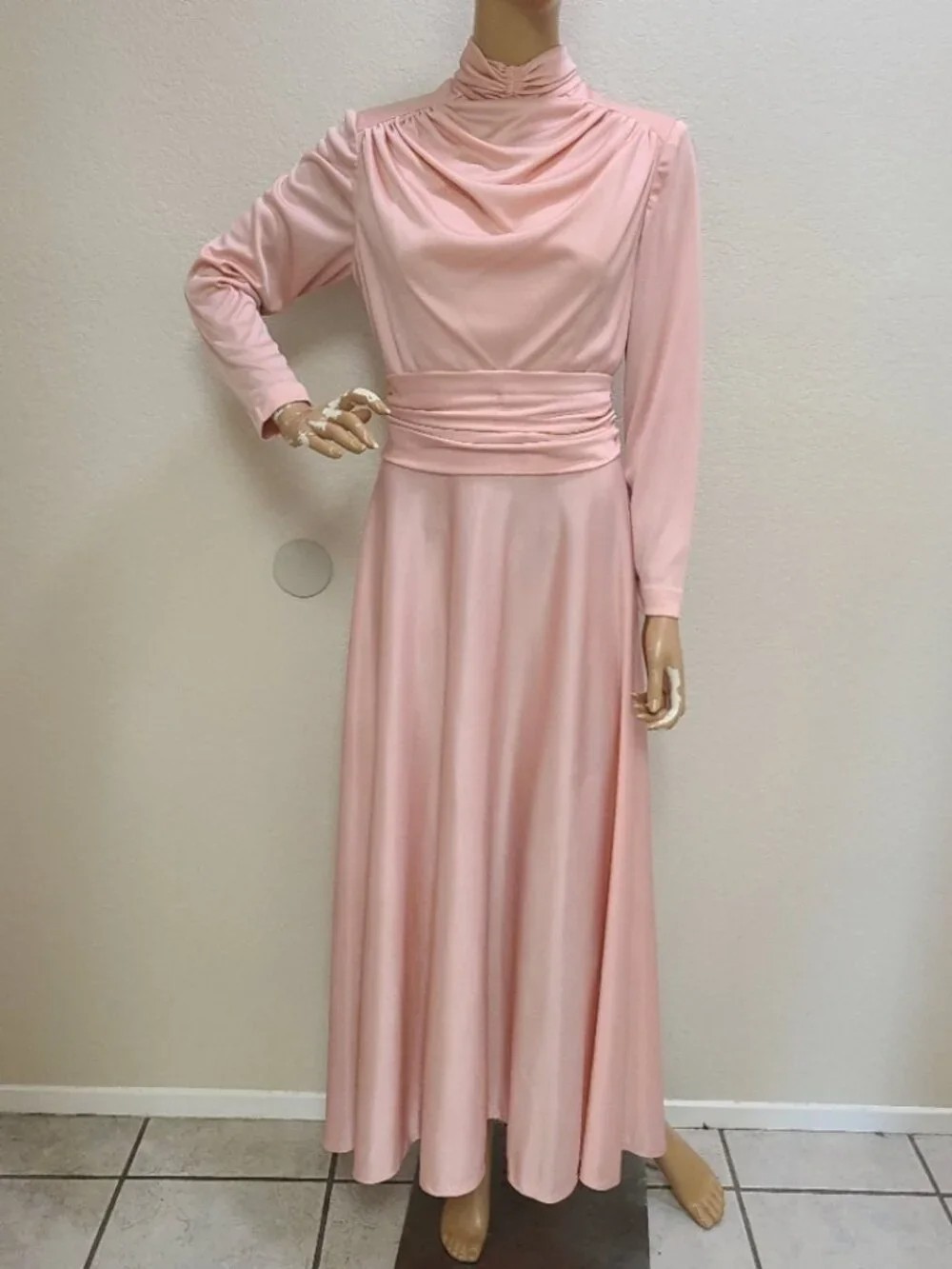 VINTAGE 1960s EMMA DOMB DRAPED JERSEY GREECIAN EVENING GOWN HOSTESS DRESS sz S