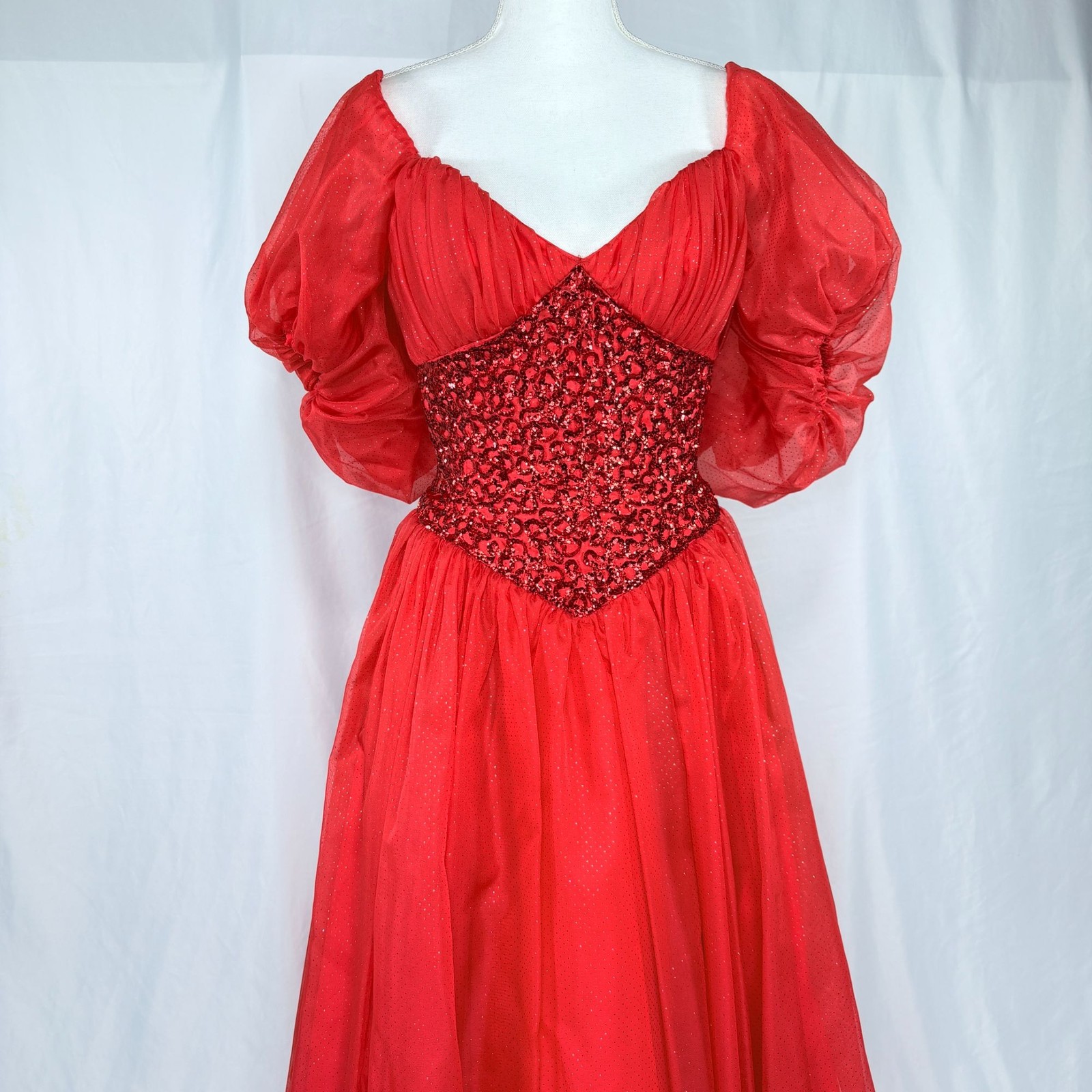 Vintage Mike Benet Red Off the Shoulder Ball Gown Style Gown Dress 8 / Small 25″
