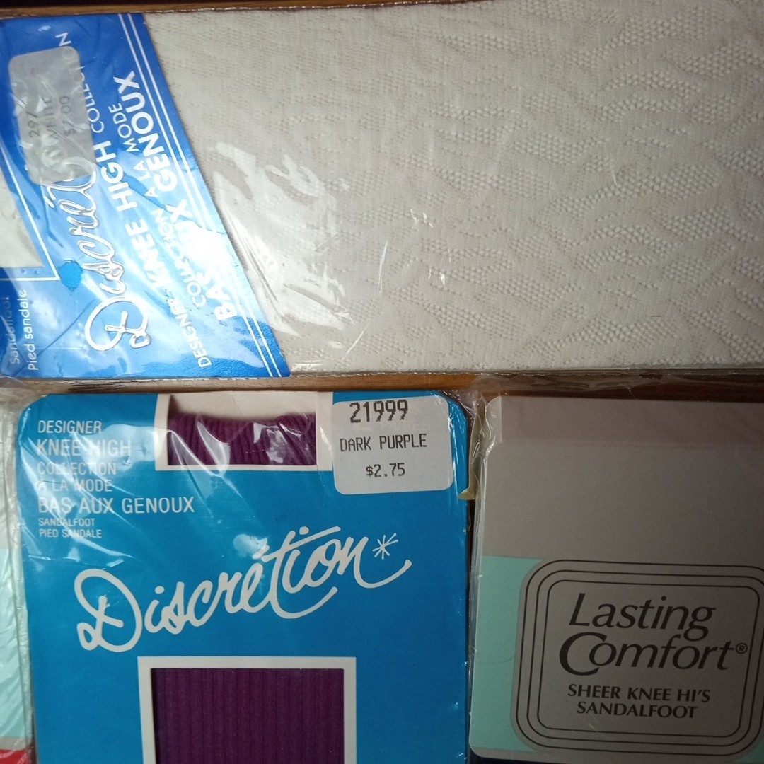 7 Vtg Textured Mesh Knee Hi High Sandal Foot Nylons Stockings One Size 8.5-13