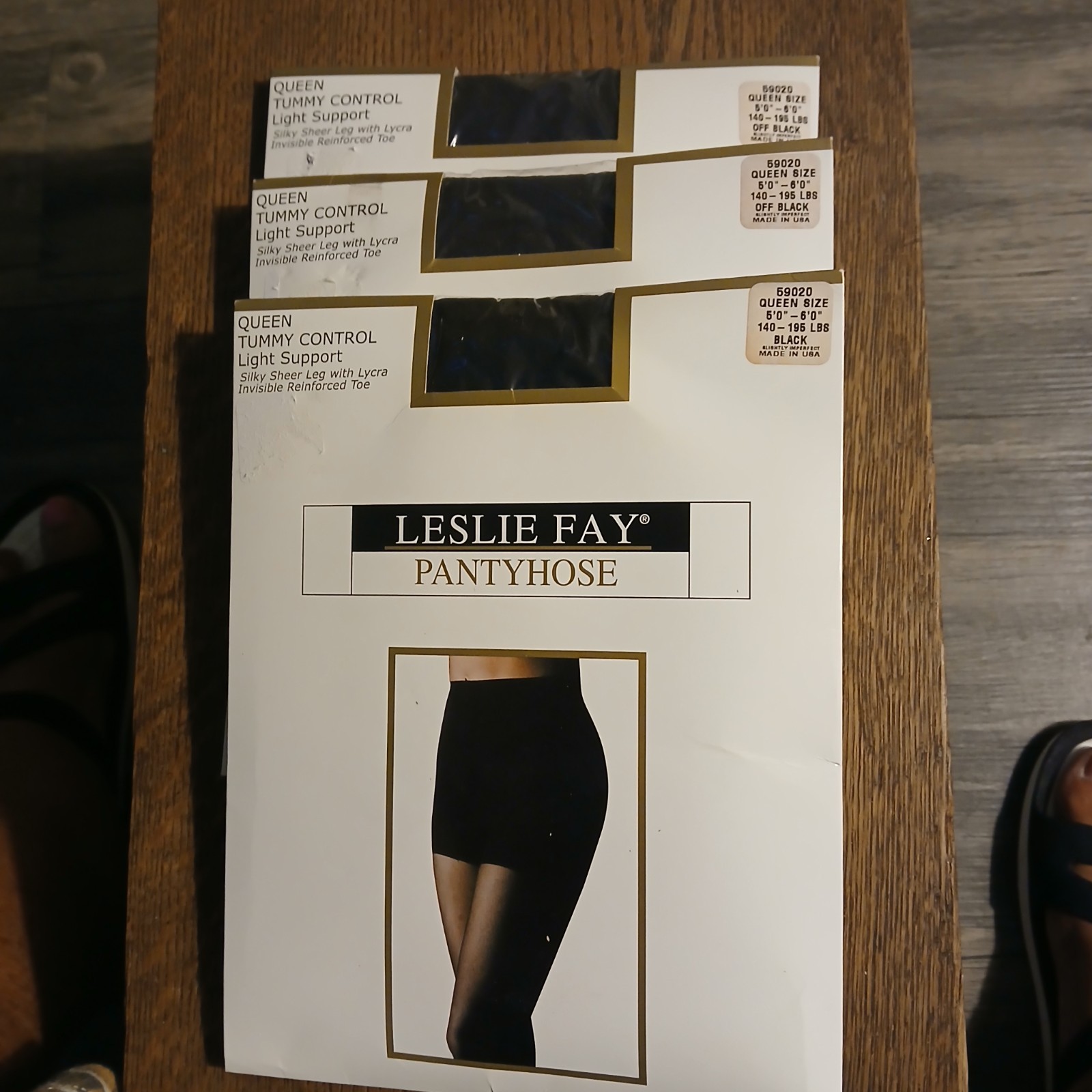 VINTAGE LESLIE FAY MADE IN USA OFF BLACK/BLACK HOSIERY LOT 3 QUEEN 140-195 LBS