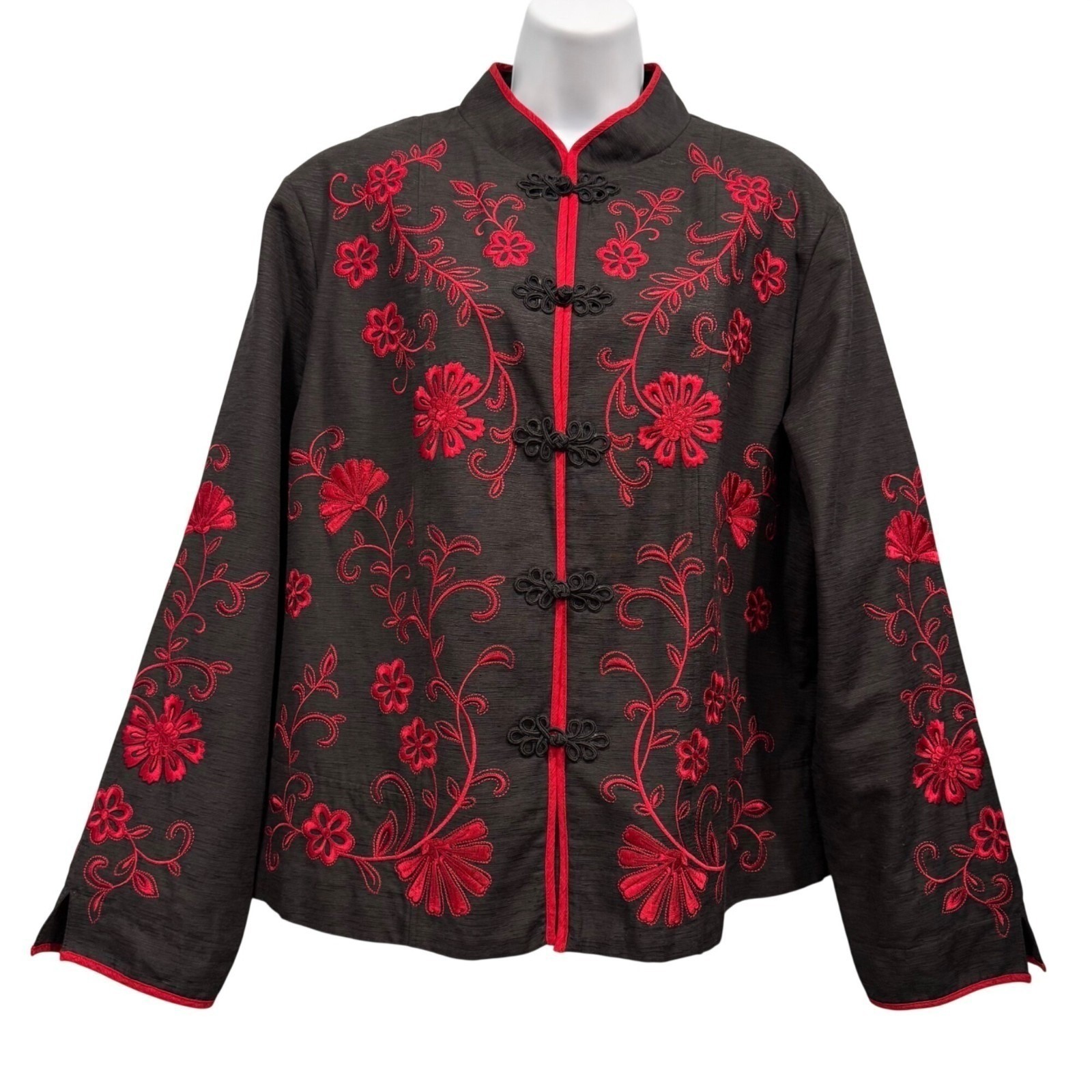 VTG Dressbarn 100% Silk Red Black Blazer Whimsigoth Dark Academia Size 2X