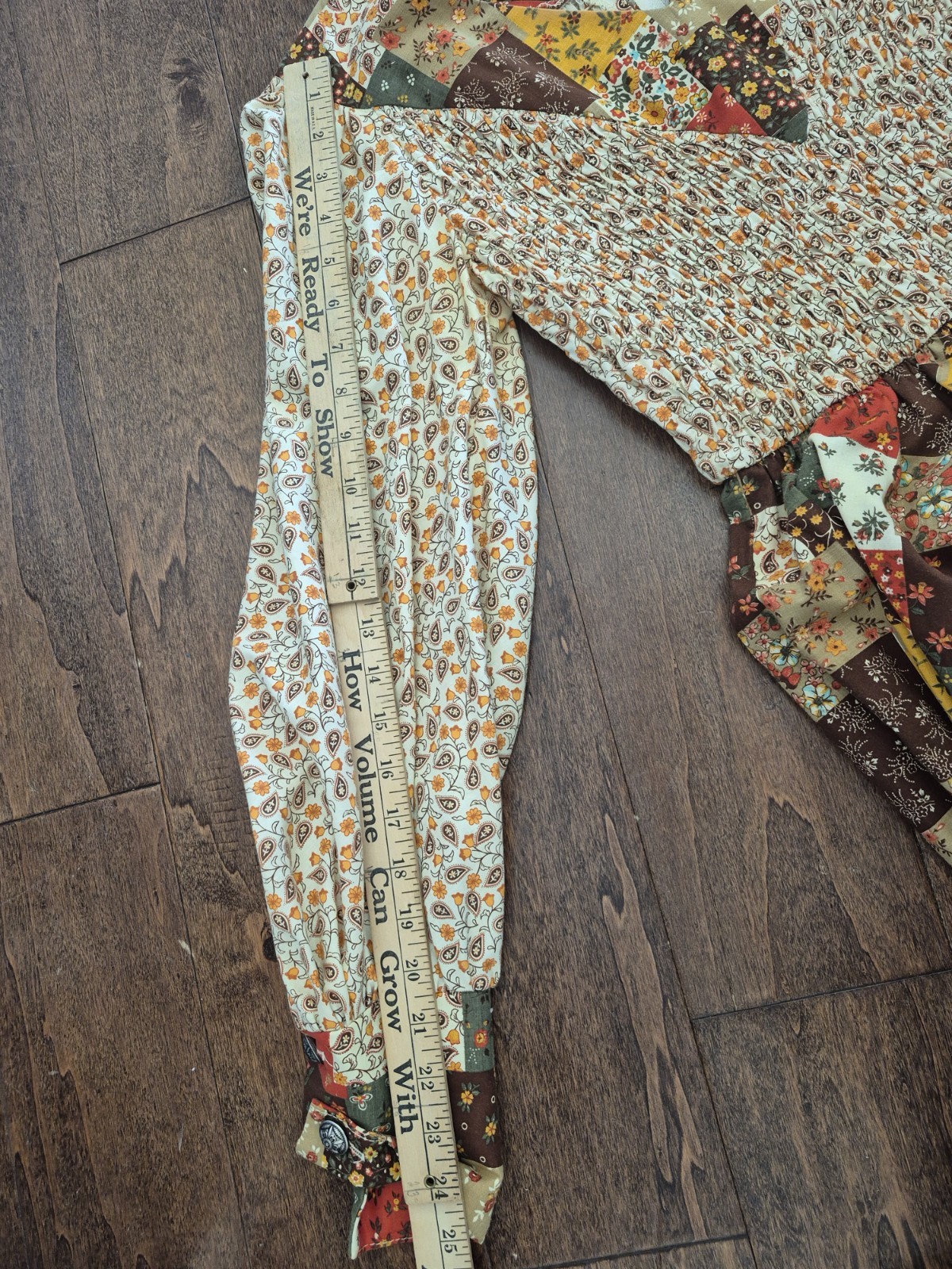 Prairie Denise Patchwork Print Long Maxi Dress Fall Cottage Elastic Stretch Read