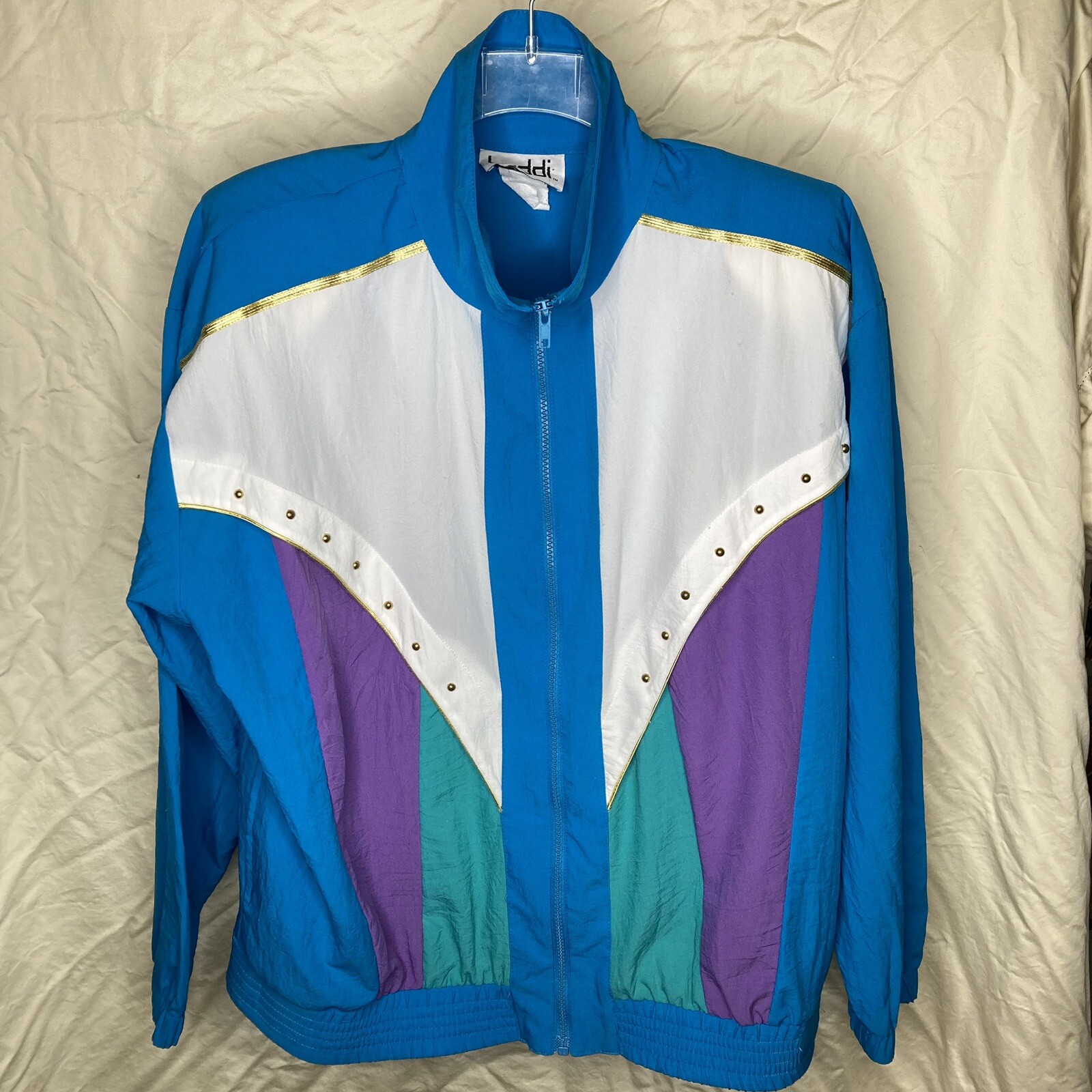Vintage Teddi Blue Purple Green White Gold Studded Jacket Shoulder Pads 1980s