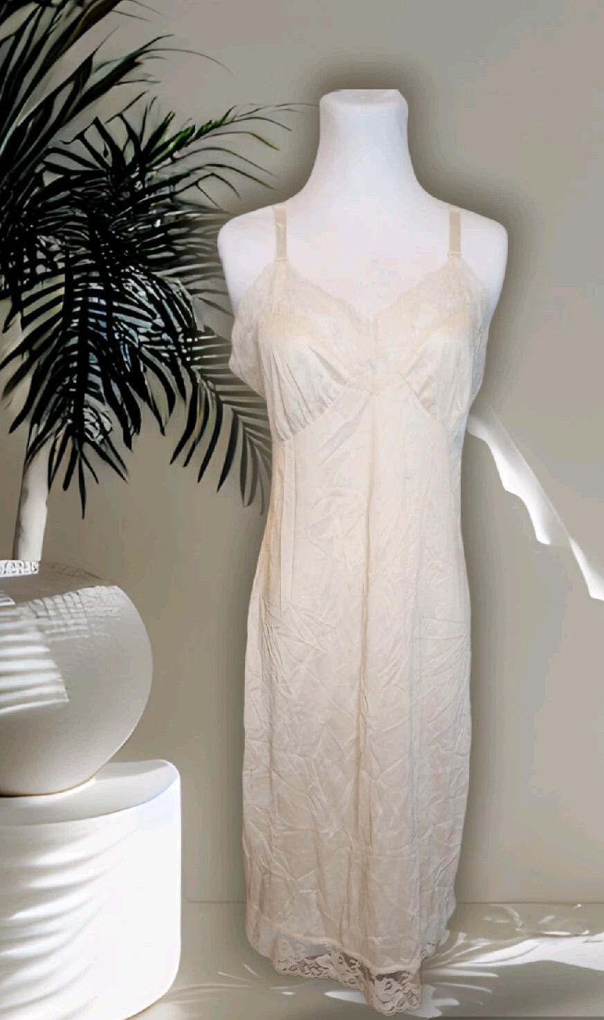 Vintage Sears Ivory Full Slip Undergarment Cami Nigty Lacey Sexy Sz 36 Cream