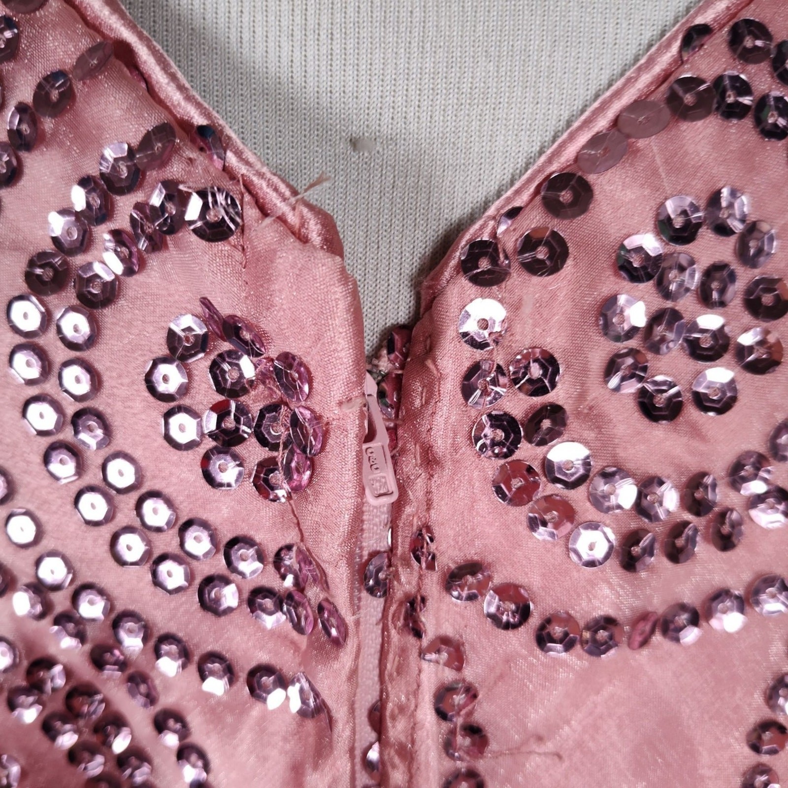 Vintage 80s Pink Sequin Formal Dress Size 12 Puff Sleeve Basque Waist