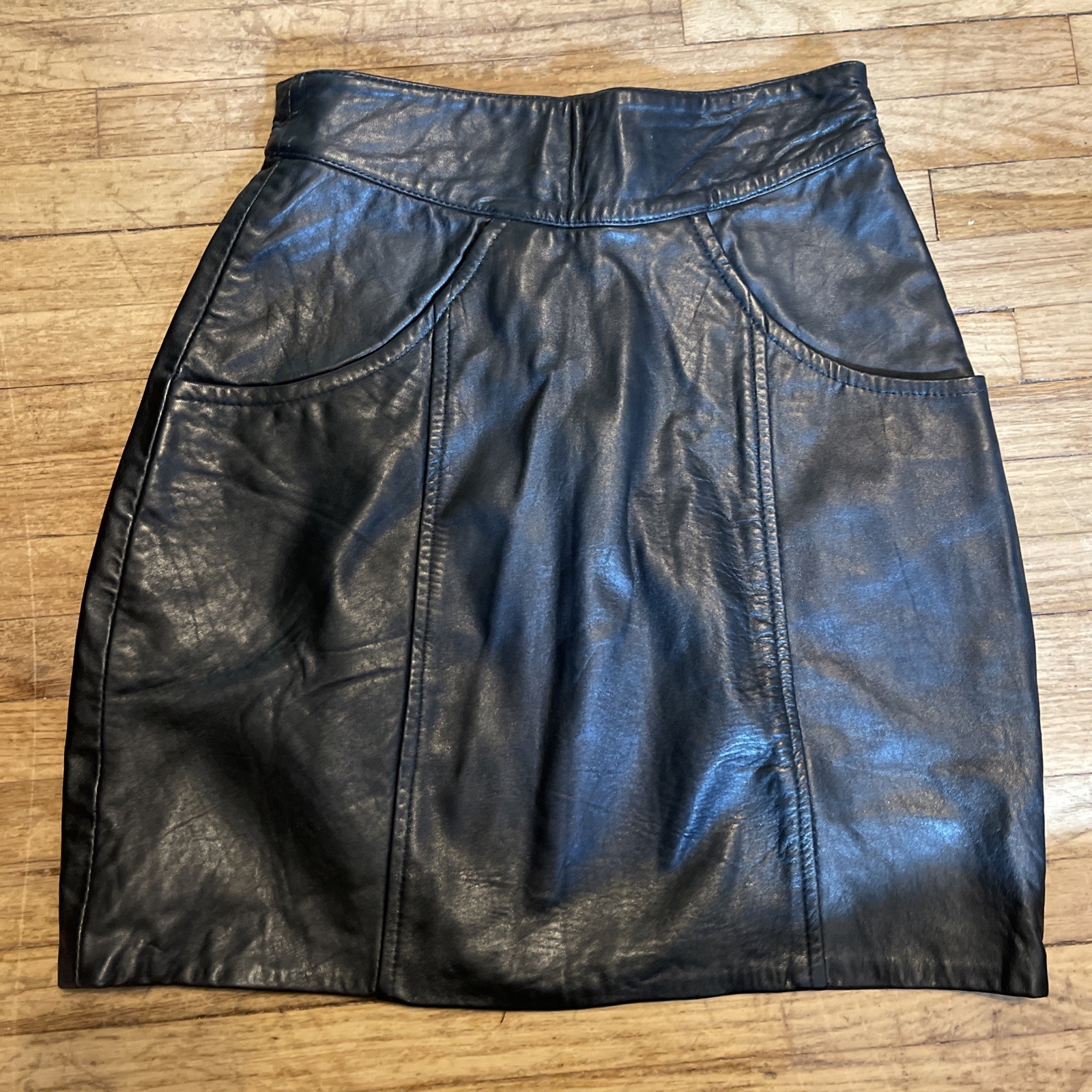 VTG Erez Sport Black Leather Miniskirt 80s 90s Biker Babe
