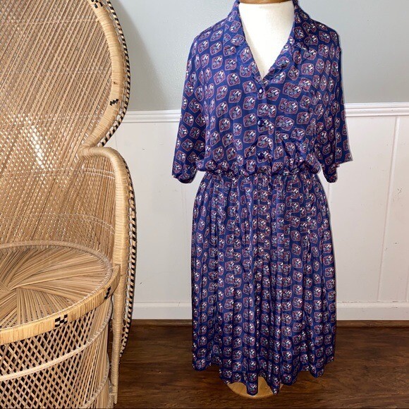 Vintage Liz Petites Inc. Secretary Dress 1980s V-neck A-Line Cottage Core