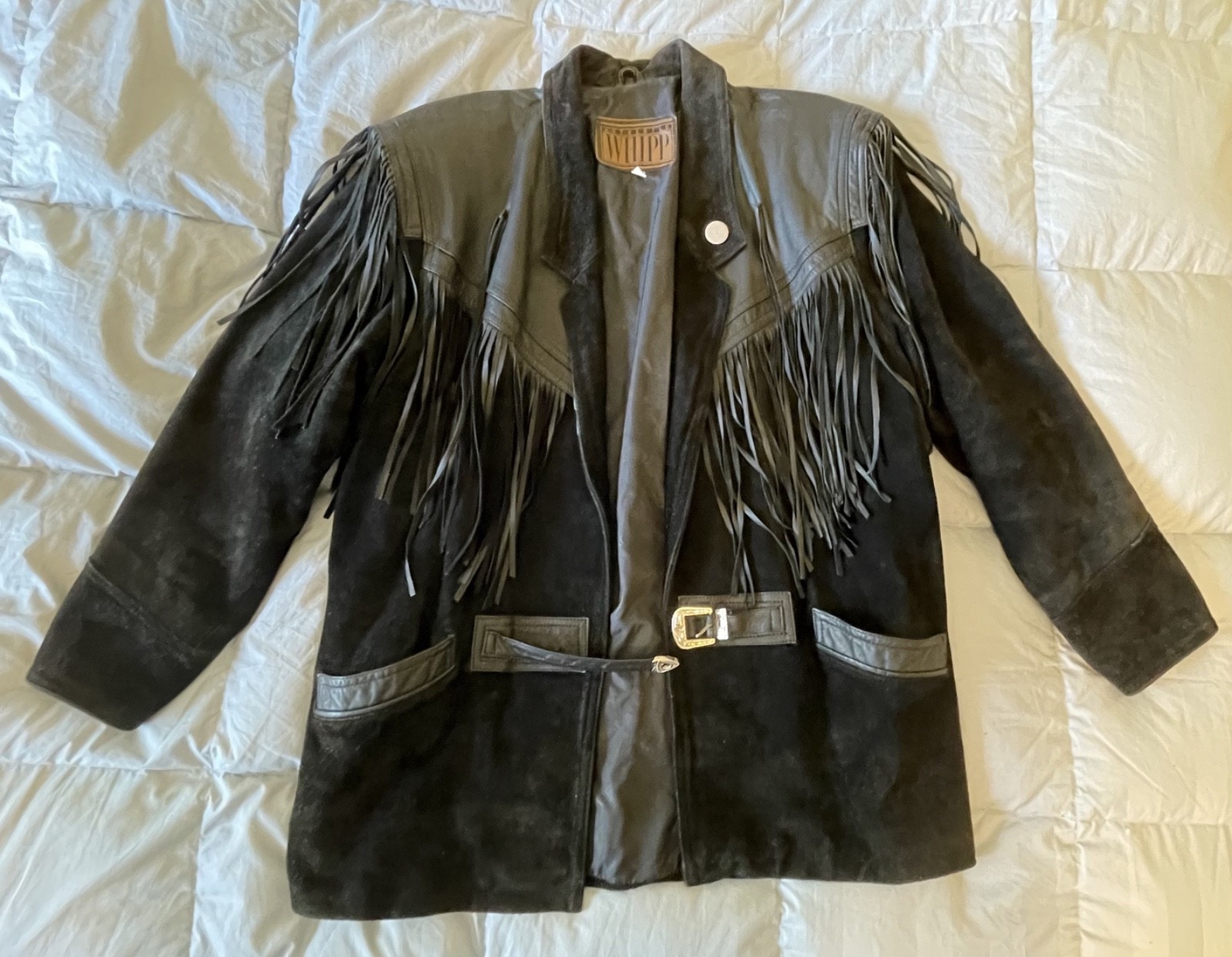 Vintage Black Suede & Leather Fringe Jacket from the 80s Size Small