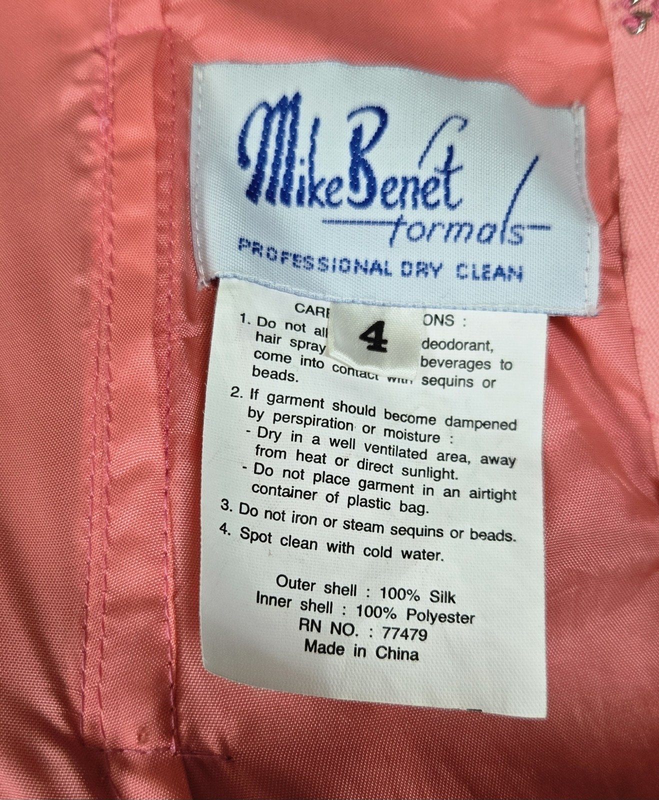 Mike Benet Vintage 1980s pink Chiffon Beaded Ball Gown Prom Dress sz 4
