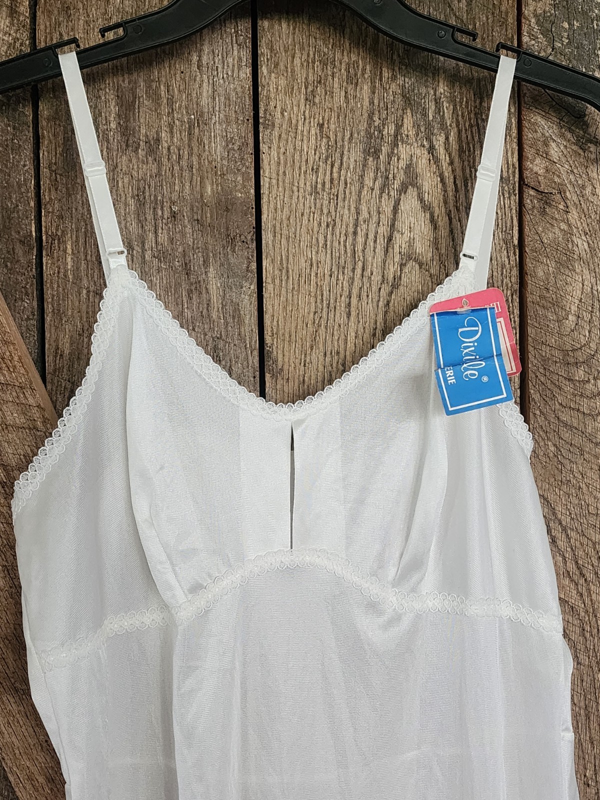 White Dixie Belle Lingerie Antron III USA Lace Tall Vintage Below Knee Size 38″