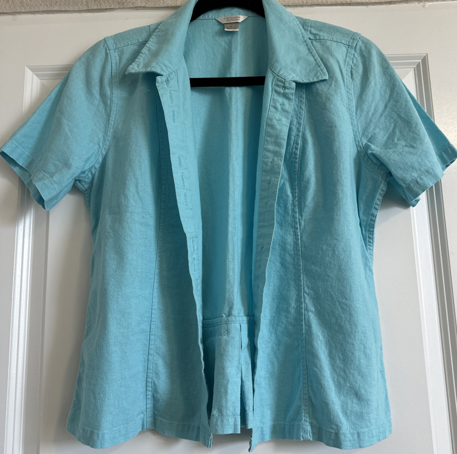 Vintage Linen Blouse Ocean Blue Women’s Size M (#D)
