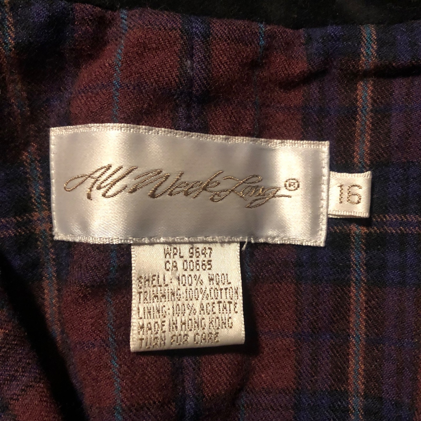 VTG 90s All Week Long Wool Plaid Jumper Dress Women Size 16 Preppy Dark Academia