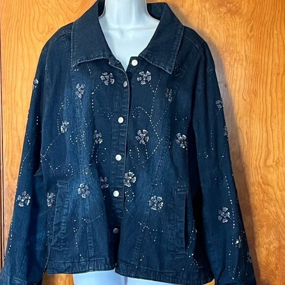 Beautiful FLASHBACK women’s blue denim beaded jacket – 2X