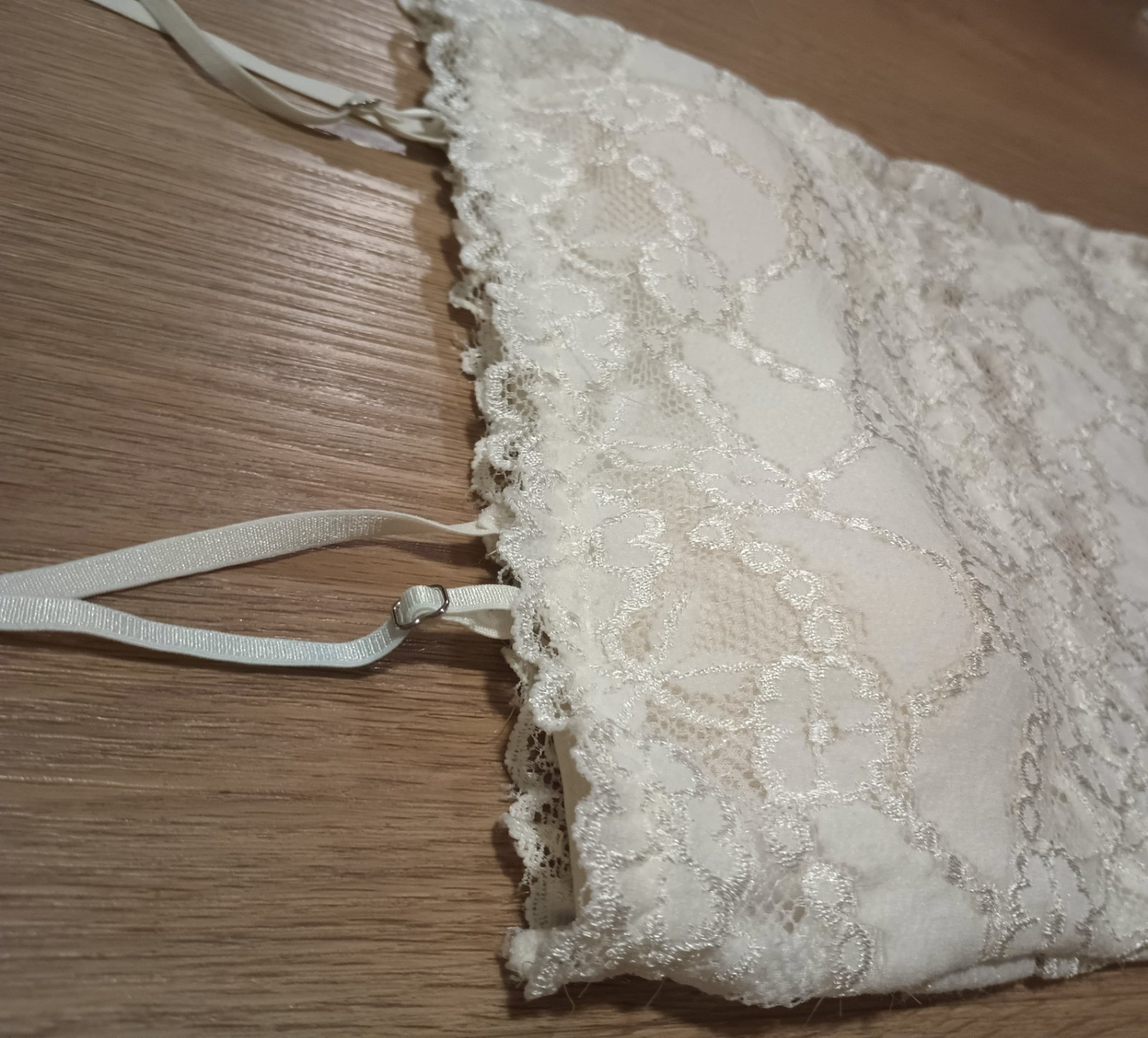 Vtg 80s Stretchy Sheer Chantilly Lace Padded White Cami Top bustier XS