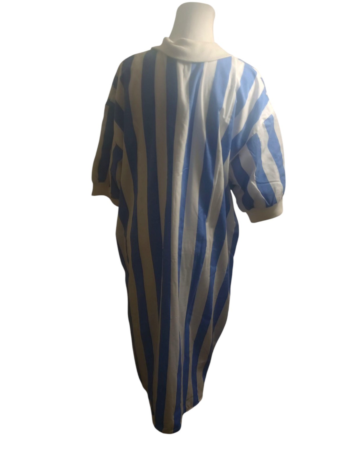 VTG Charm Button Robe Dress Terri Cloth Lining Pockets Beach Cover Stripes Blue