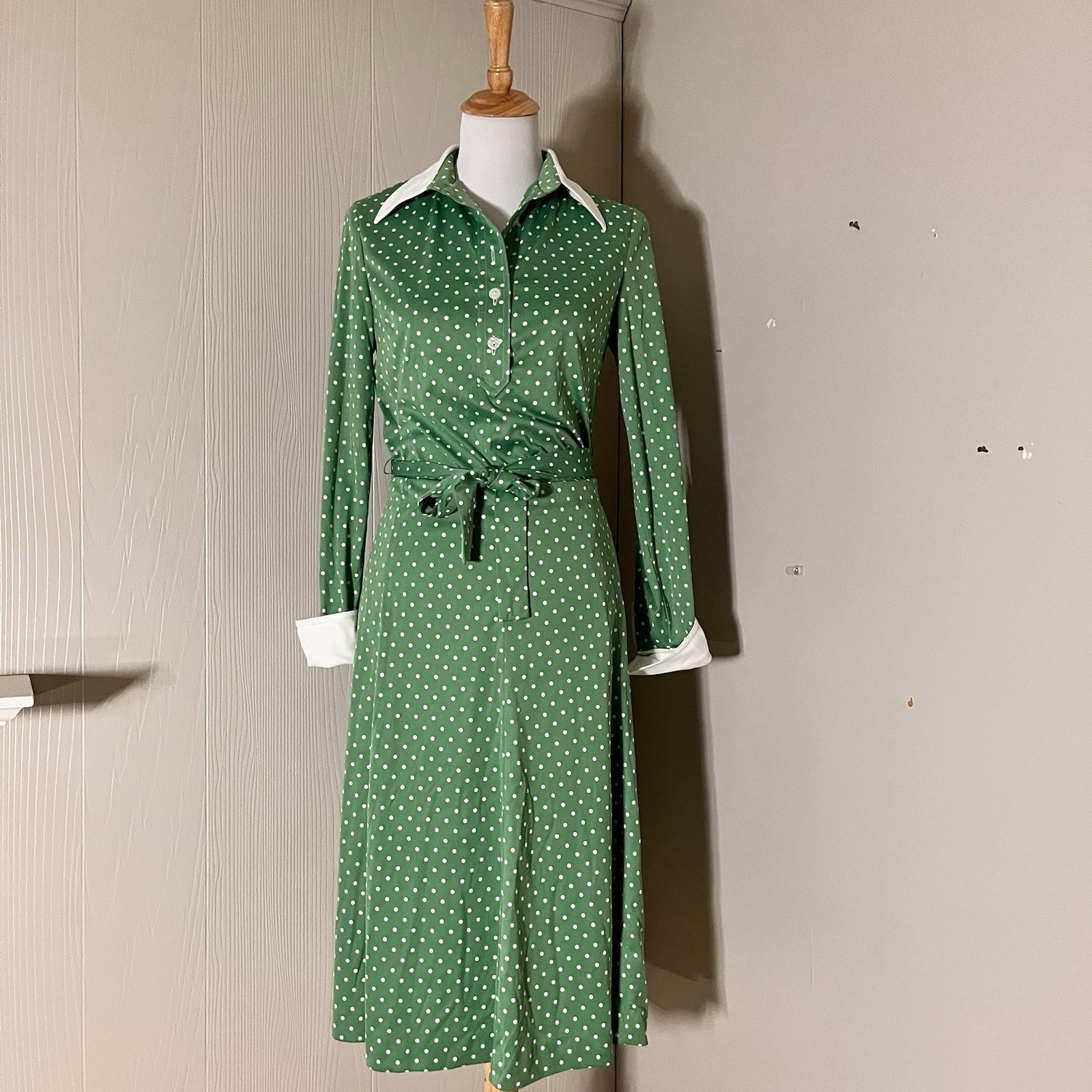 Just Mort Green Polka Dot 1970’s Vintage Shirt Two Piece Dress Women’s Size 12