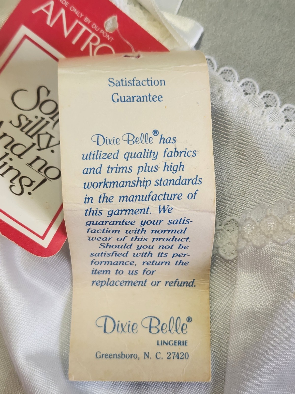 White Dixie Belle Lingerie Antron III USA Lace Tall Vintage Below Knee Size 38″