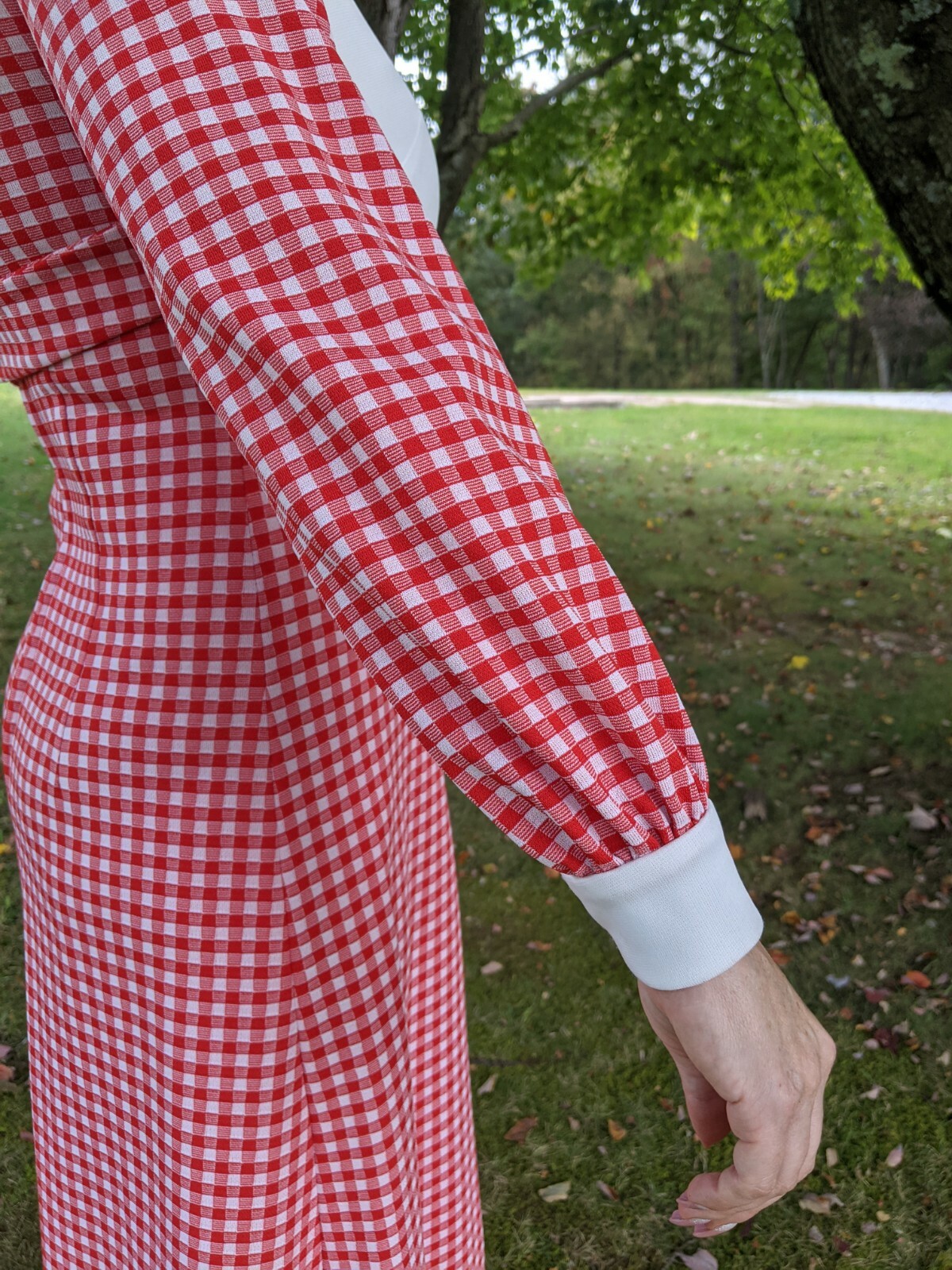 Vintage 1970s Primitive Country Cottagecore Dress Red Check Gingham Sz S