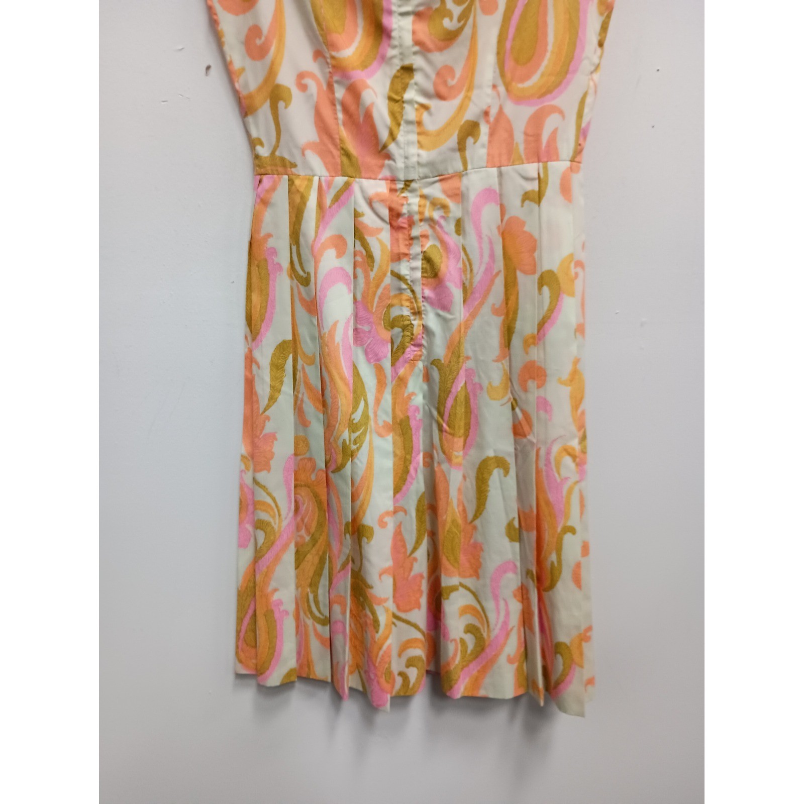 VTG Gay Gibson Dress Womens 4 Pink Orange Floral Psychedelic Sleeveless Pleated
