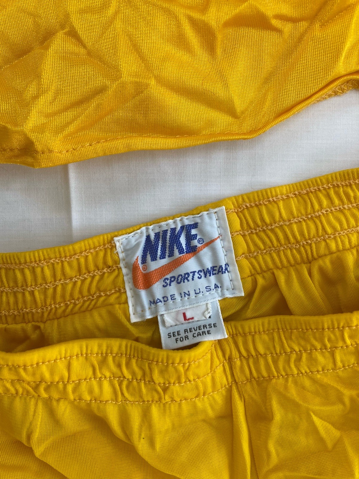 VTG 1970s 80s Nike Sports Wear Tank Top Shorts Set Womens Large Yellow USA Made