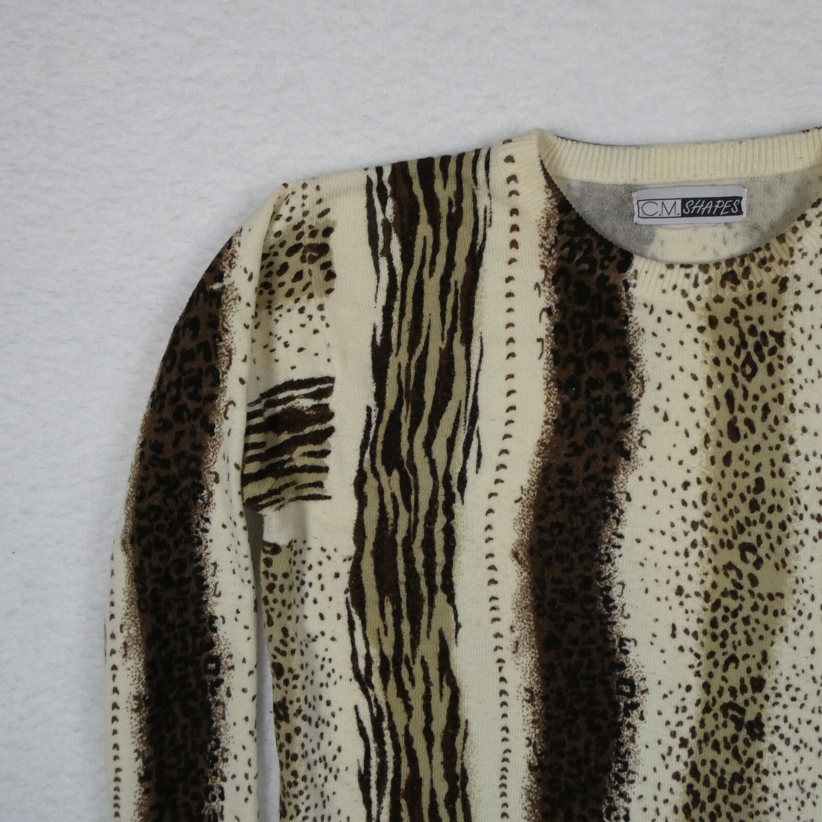 Vintage C.M. Shapes Sweater Women Size Medium Multicolor Leopard Print Pull Over