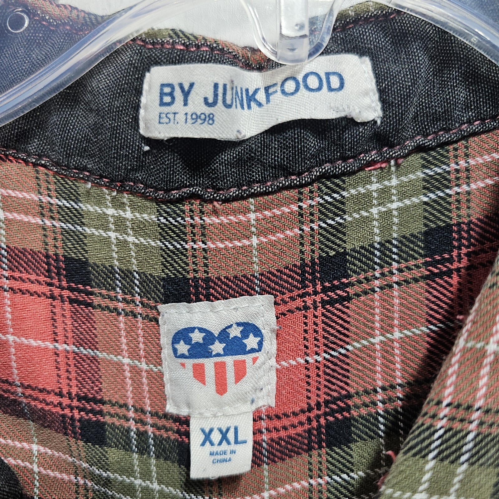 Junkfood Women’s Vintage Multicolor Plaid Flannel Shirt 90s Peace Sign Size XXL