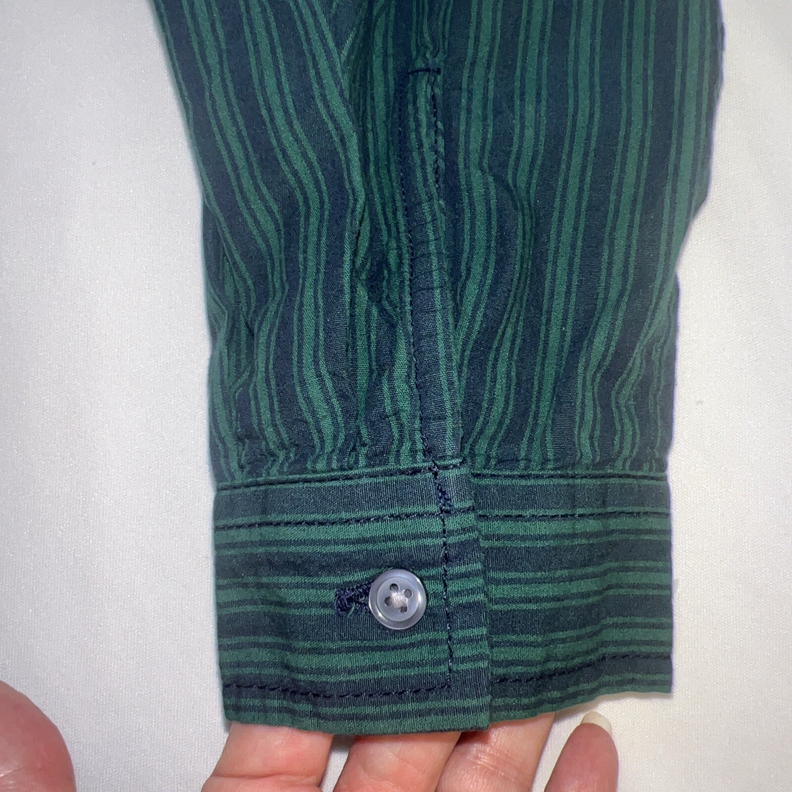Vintage Free Assembly Blue Green Stripes Shirt Dress Long Sleeve Size Medium Tie