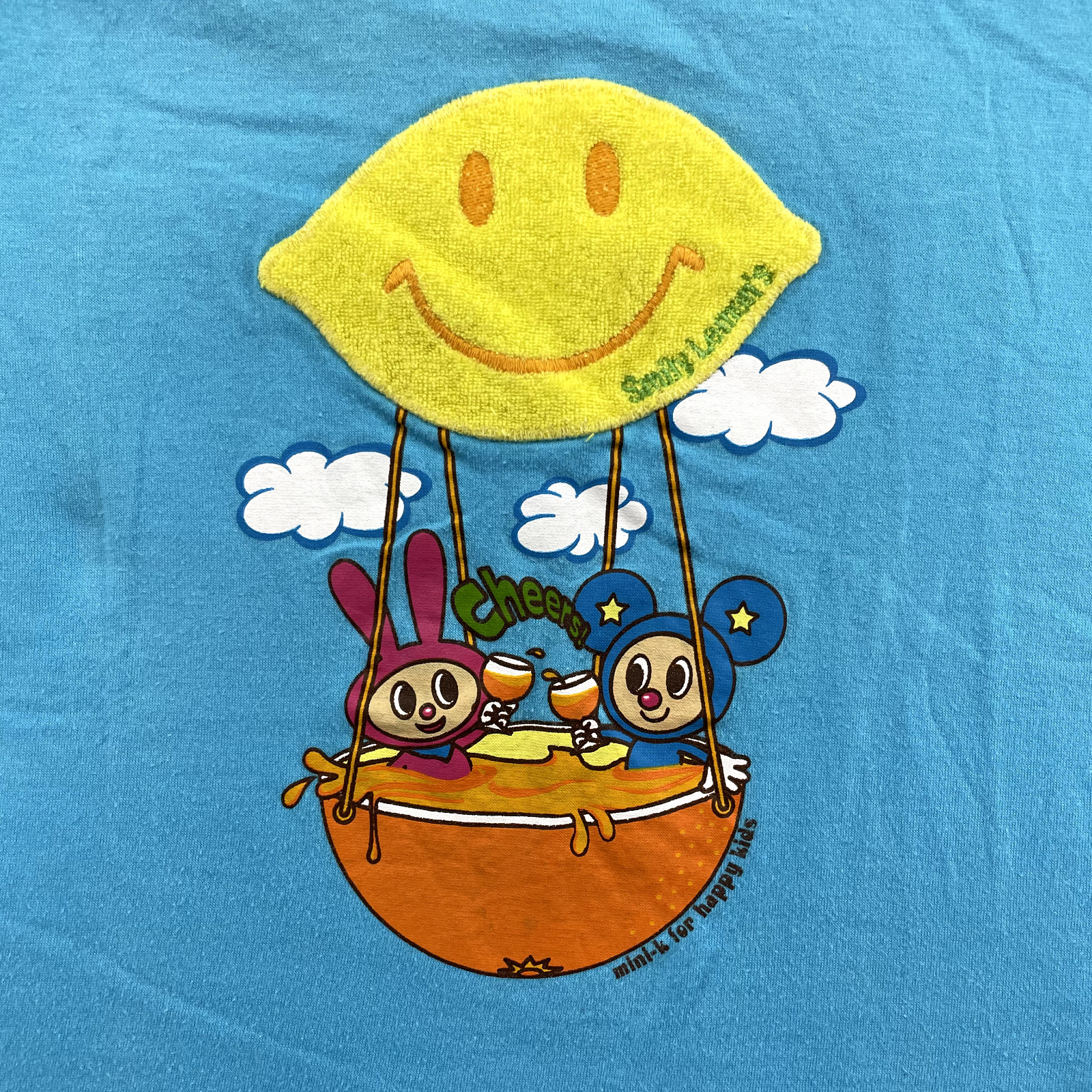 Y2K Vintage Japanese Baby Tee Crop Top XXS XS Blue Graphic Kidcore Kawaii Fruits