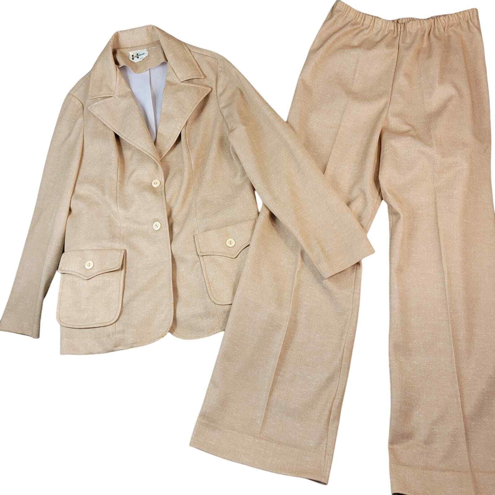 Vintage 60’s Marty Gutmacher 2 Piece Suit Womens 10 (38) Beige Wide Leg Mod Boho